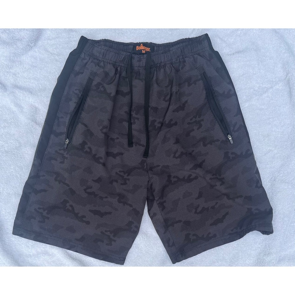 Bollinger Mens Vapor Tech Camo Athletic Shorts Grey Mesh Zipper Pockets Size M